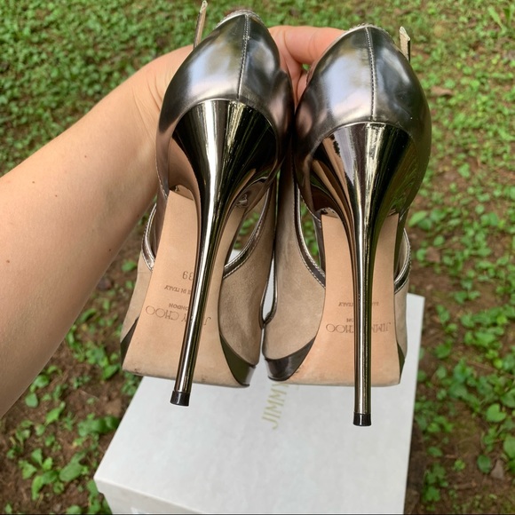 Jimmy Choo Leondra 120 SMT nude suede mirror leather pumps 39 - Picture 8 of 15